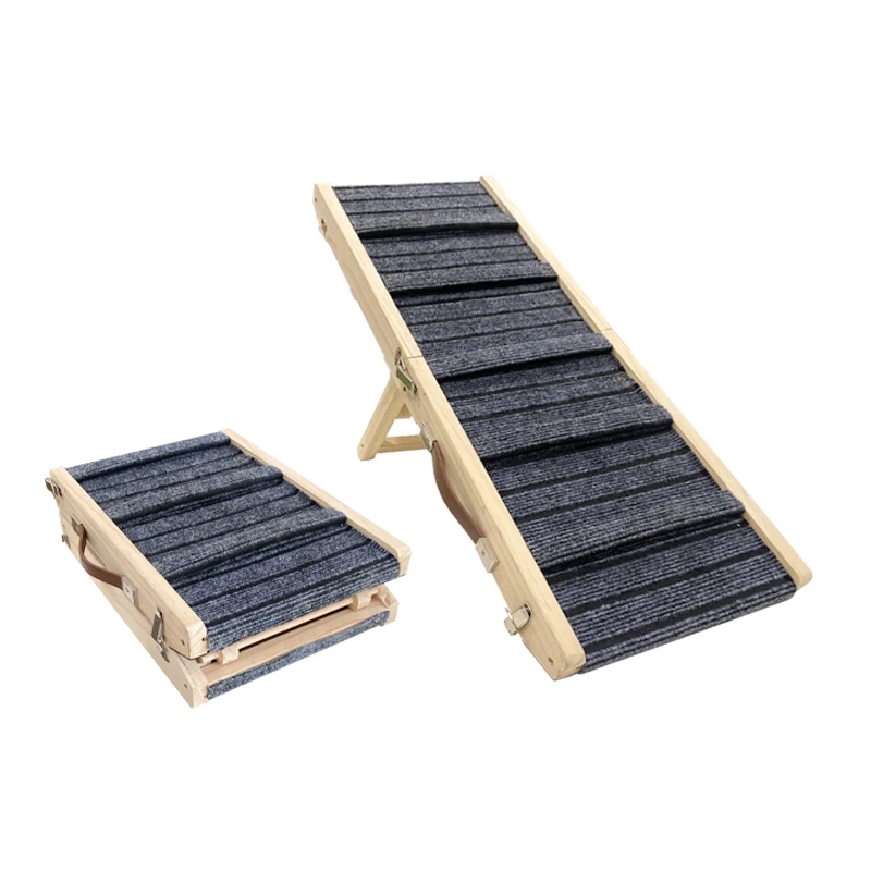 Adjustable Non Slip Wooden Folding Pet Ramp for Small Medium Dogs for Beds and Couches Cat Trees