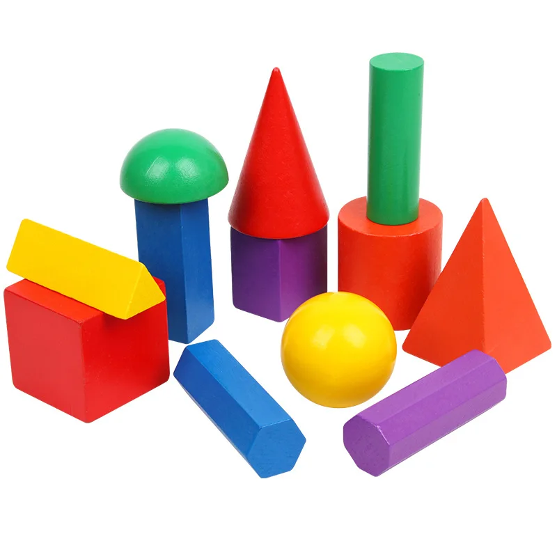 Custom Montessori Baby Wooden Rainbow Geometric Solids Geometric Building Blocks Educational Stacking Learning Toys For Kids