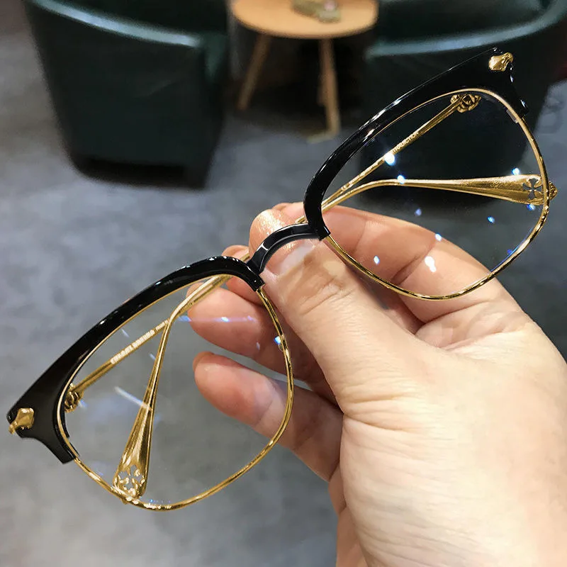 new half frame anti blue light glasses for men korean style clear lens fashion glasses