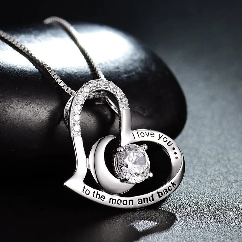 S925 I Love You to The Moon and Back Necklace for Women 925 Sterling Silver Necklace Mothers Day i love you Gifts Necklaces