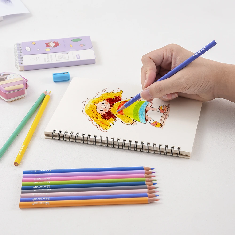 Xin Bowen 12-Piece Macaron-Colored Water Soluble Pencils Set Pink Packing Color Pencil Set for School Use