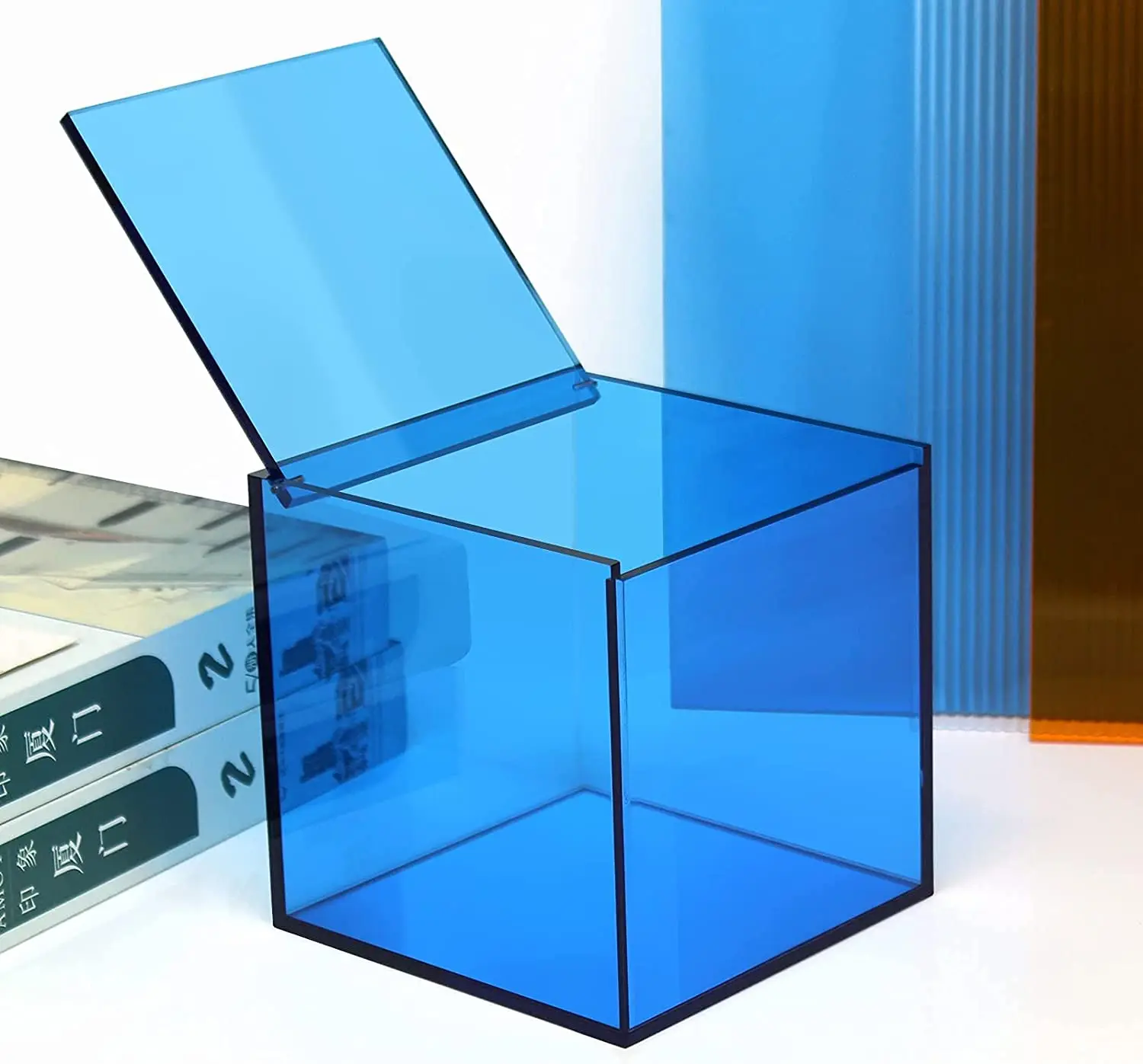Space saving designer blue acrylic coffee capsule holder storage box coffee pod organizer with lid