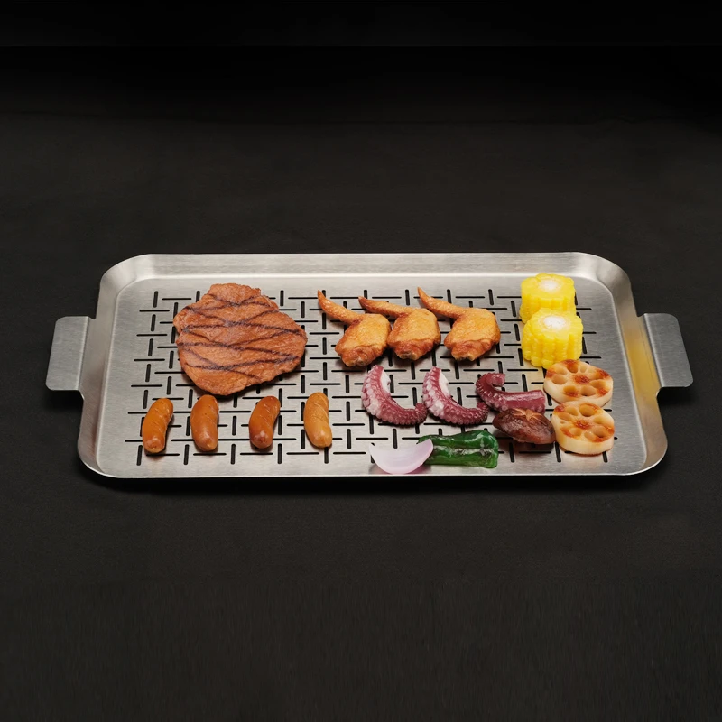 Stainless steel BBQ grill perforated plate 3pcs  barbecue pan set  grill roasting pan