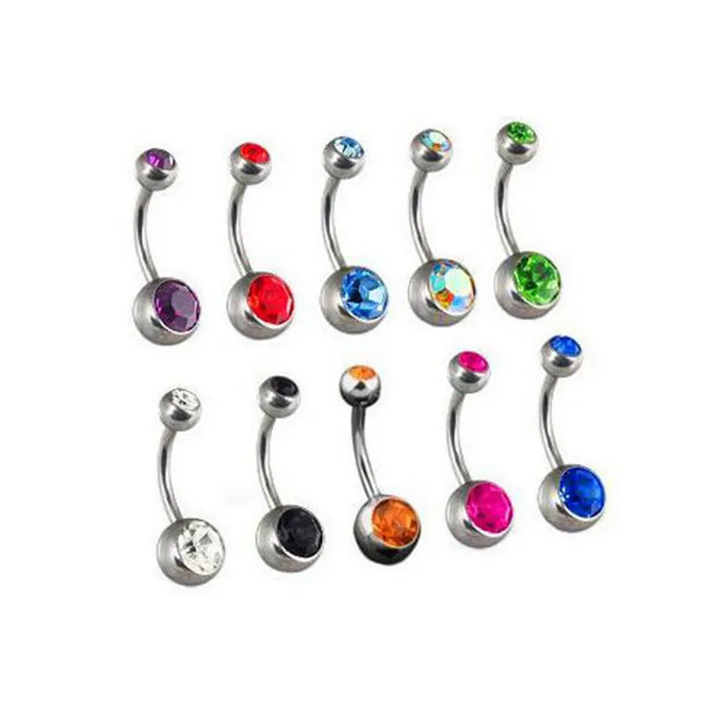 double gem banana navel piercing jewelry Piercing Belly navel rings Double Gems Navel Bars Belly Rings Piercing Body Jewelry