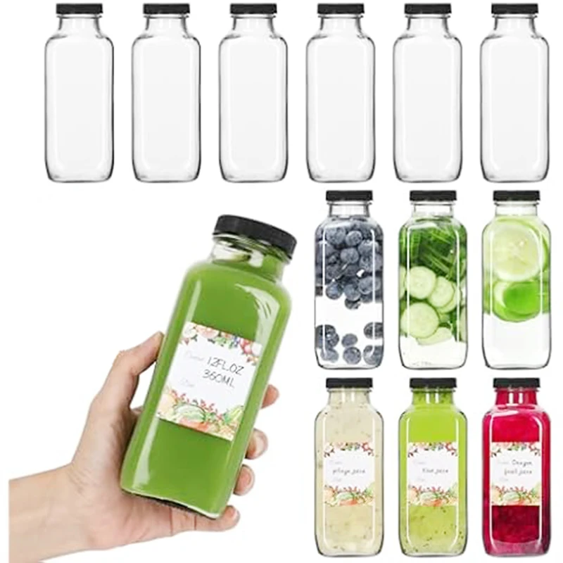 250ml 350ml 500ml Glass juice bottle. 8oz 12oz 16oz glass square shape juice bottle with cap