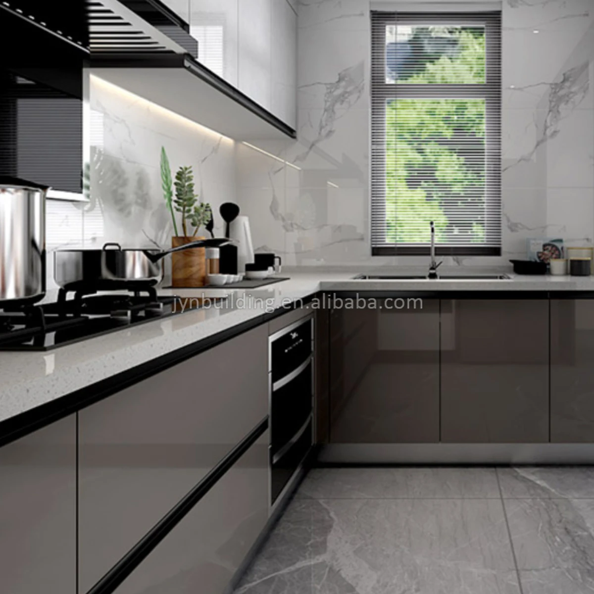 Custom Modern kitchen vanity Luxury Black Melamine Modular Kitchen Cabinets Matte Acrylic Designs Kitchen Cabinets Sets