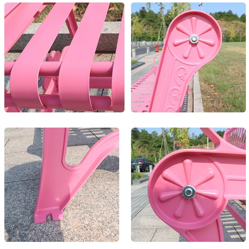 Factory Made Outdoor Wrought Iron Bench Corrosion Rust Prevention Rest Benches In Amusement Parks Pink Steel Leisure Bench