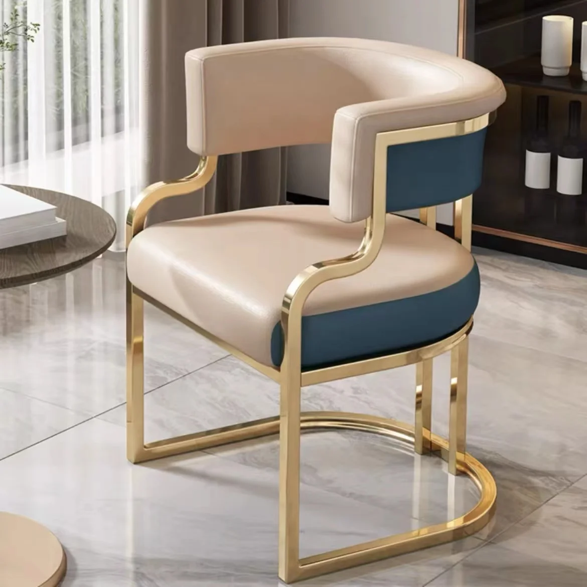 Leg Waterproof Microfiber Leather Restaurant Hotel Dining Chair Gold Gilt Metal Modern Simple Light Luxury Iron Metal Steel Tube