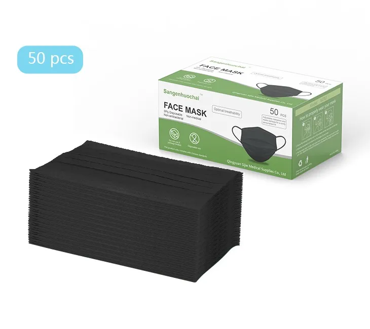  Одноразовый черный уход за кожей лица 3 слоя Non сплетенная ткань фильтра из нержавеющей повязка для ушей BFE95 % Быстрая доставка от производителя пыли оптовая продажа Dispos гражданского маска