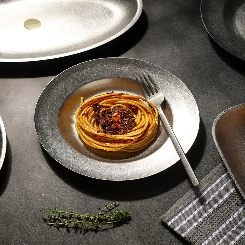 Light Luxury Retro Style Dishes Set Domestic Outdoor Dishes American Creative Stainless Steel Tableware Western Steak Plate