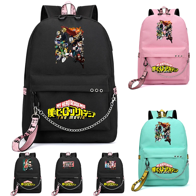 Anime My Hero Academia Student School Bags for Girls Female Laptop Handbag Large Capacity Backpack With USB Charging Travel Bags