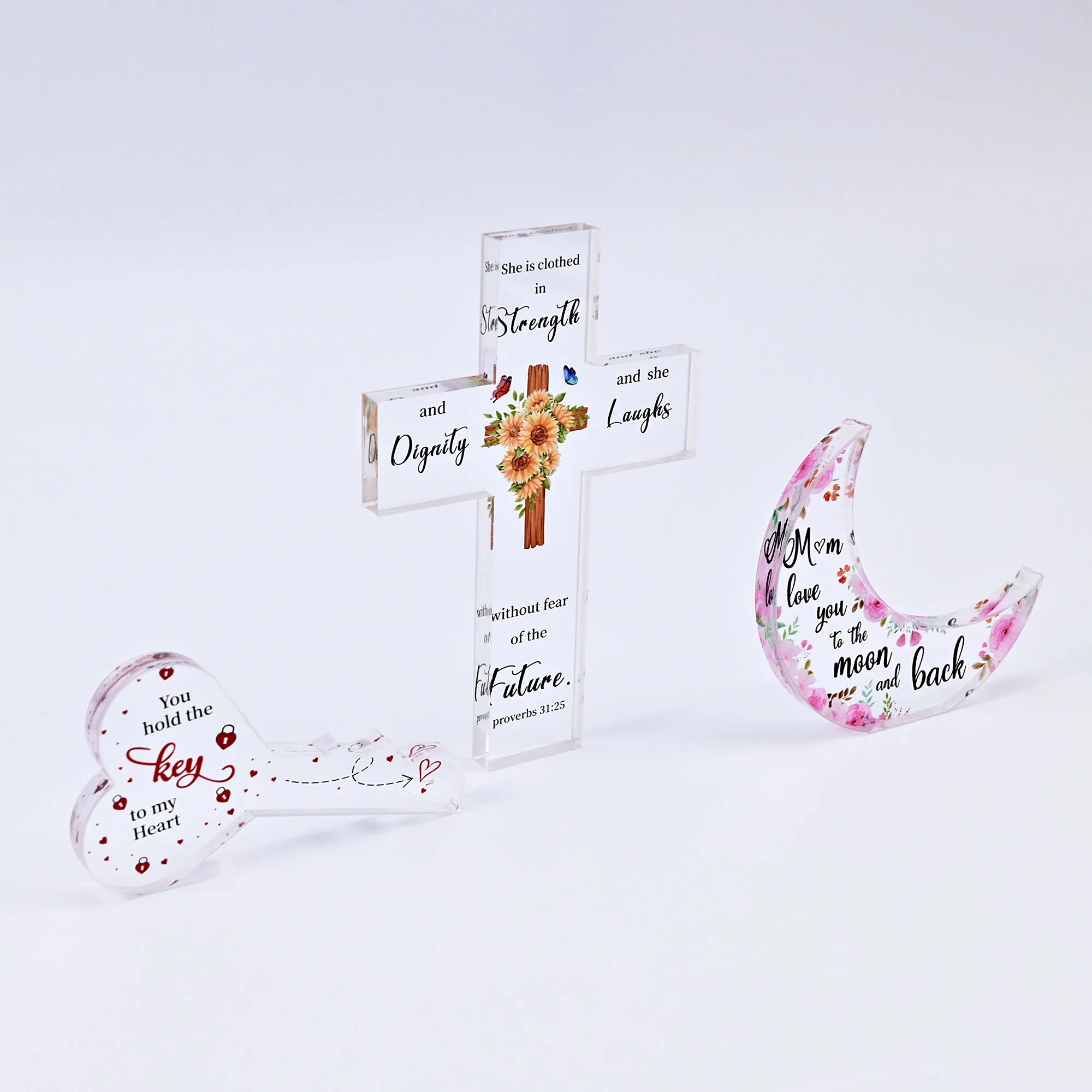 Custom wholesale high quality clear crystal crafts acrylic key shapes for table decoration ornaments lover gifts