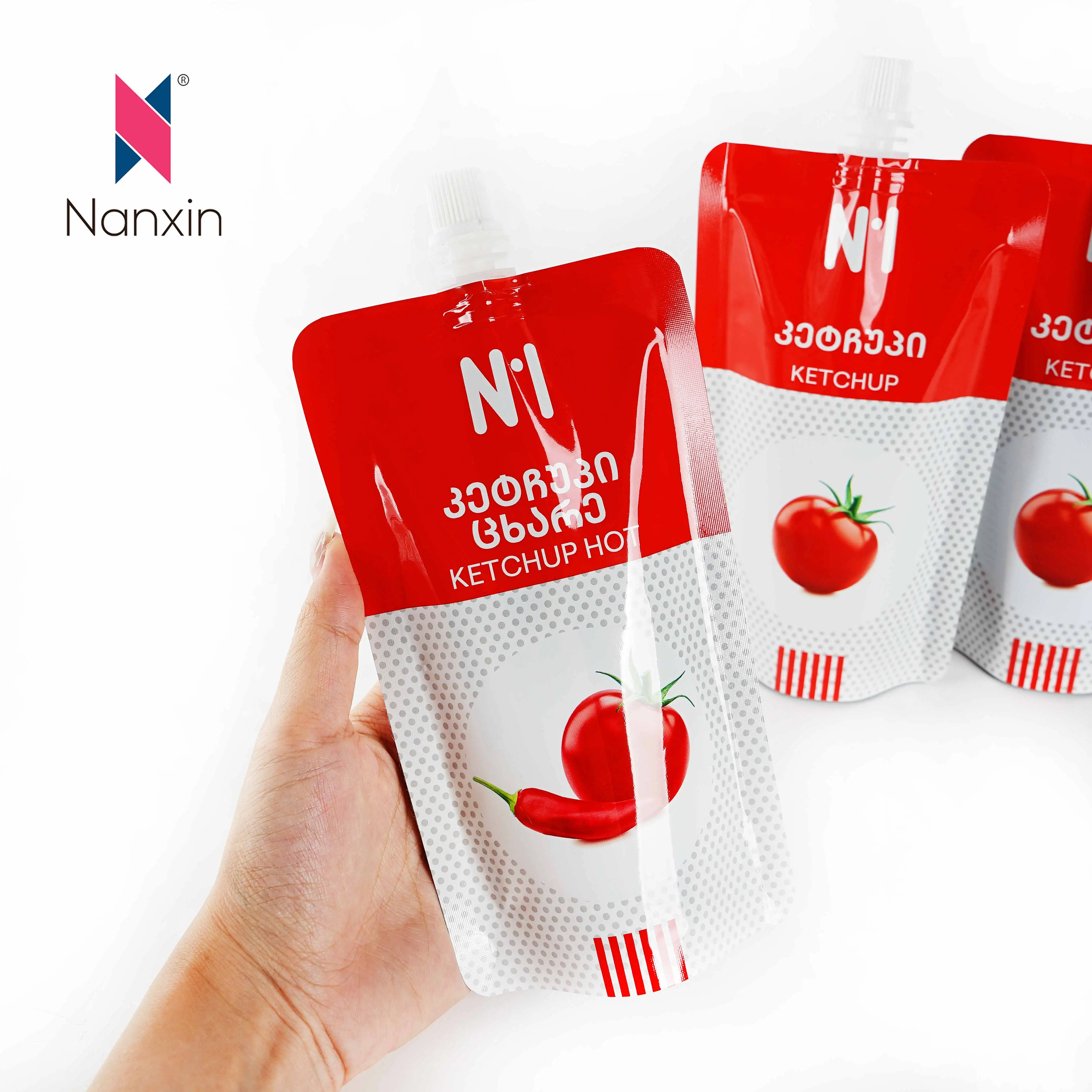 Custom Printed Stand Up Food Grade Package Chili Sauce Tomato Paste Ketchup Packing Plastic Bag Spout Pouch