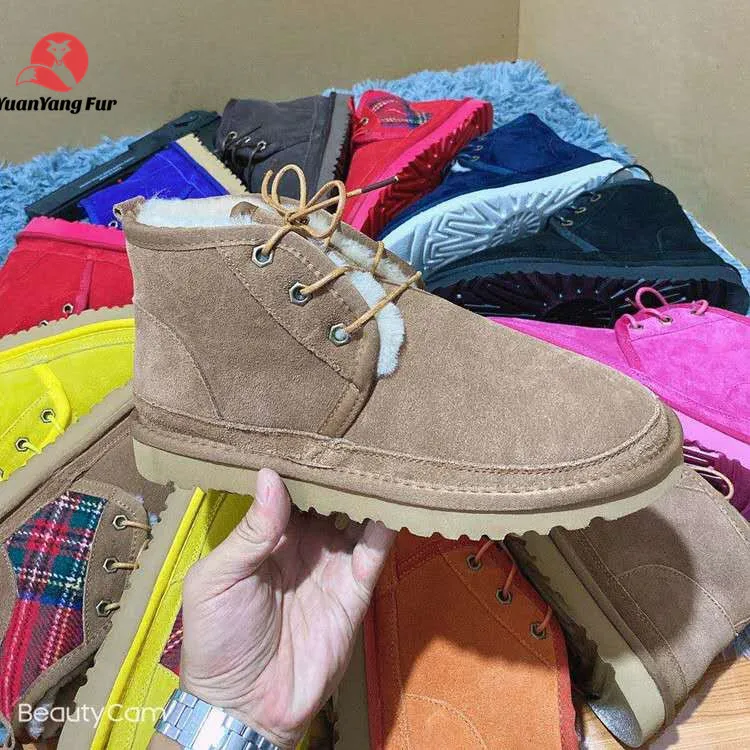 Mens womens kids red blue brown color real sheep skin plush fur snow winter warm boots  wool boots