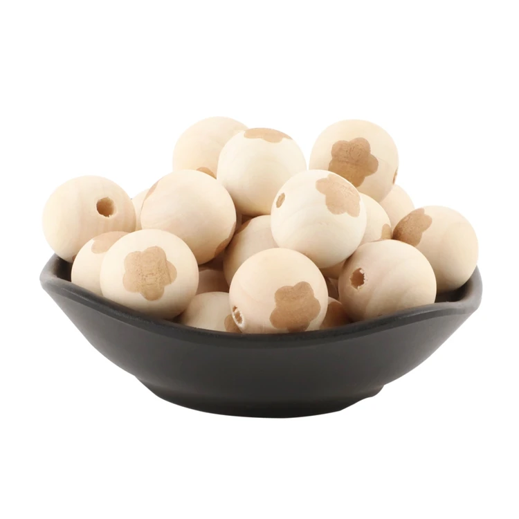 20mm Food Grade Engraved Elephant Wooden Round Teething Charms Beads For Bracelets