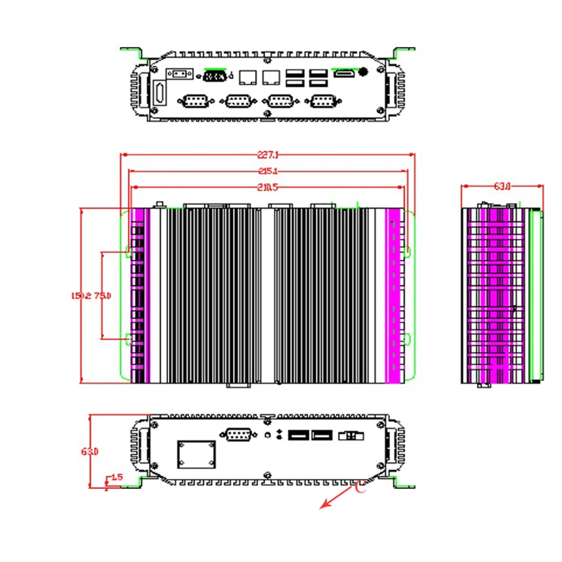 Дешевая оптовая продажа с фабрики 5205U CPU 4 USB 3 0 8 ГБ ОЗУ 64 SSD Встроенный промышленный компьютер мини-ПК
