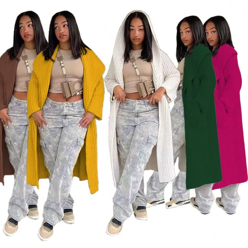 WQ1789 Ladies sweater for winter knitted long sweater cardigan women solid color oversized cardigan women