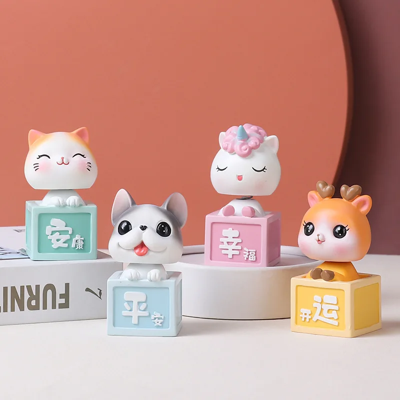 Desktop Crafts Decorations Cute Cats And Dogs Cartoon Shaking Head Animal Resin Ornaments