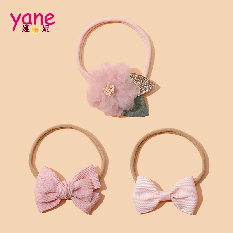 New arrived small fresh tied hair bow lace headband headdress ins female  nylon hair accessories Pink rubber headbands