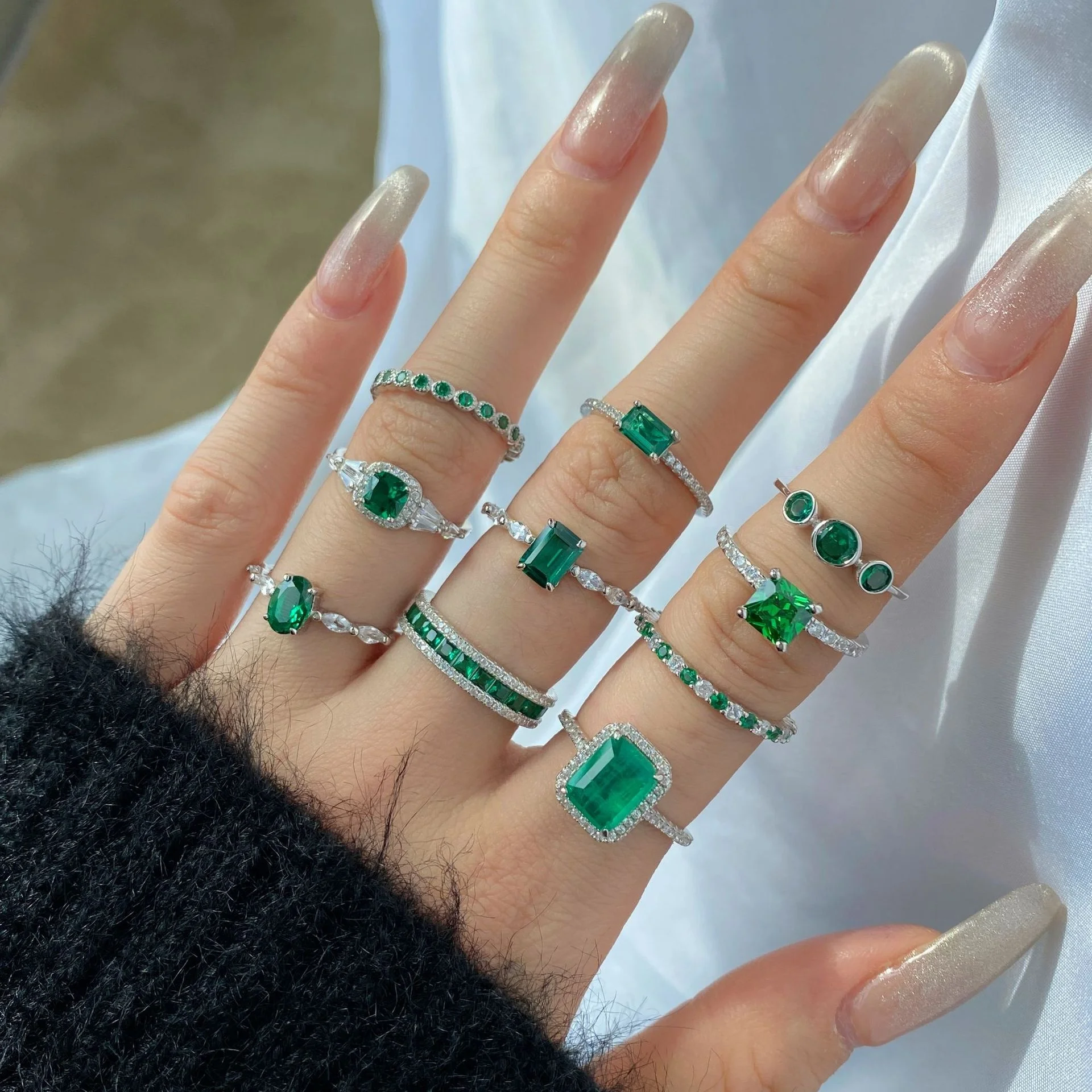 Fashion Rings 925 Silver Jewelry for Women Oval Emerald Ruby Zircon Gemstones Ornaments Finger Ring Wedding Party Gifts