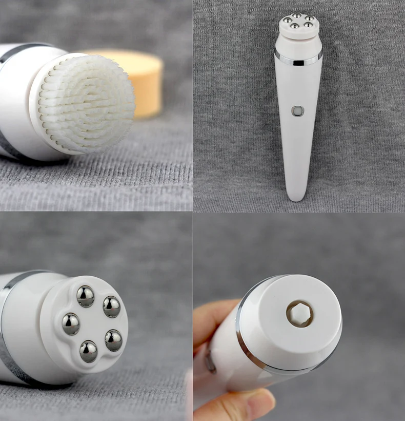 Factory New 4 head Rotational Vibration Electric silicone facial cleansing brush with Base