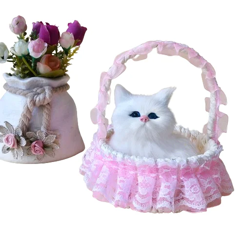 Wholesale Flower Basket Cat Wedding Decoration Scenic Tourist Souvenirs Lace Hanging Basket Cat For Party Supplies