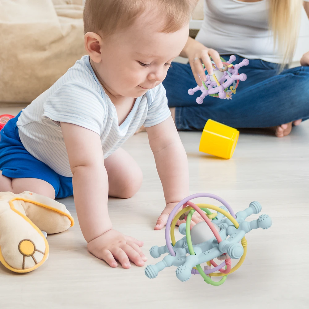 ES-Pro 100% Food Grade Silicone Baby Toys Soft Silicone Montessori Toy Baby Rattle Puzzle Chew Toys Factory Wholesale Free