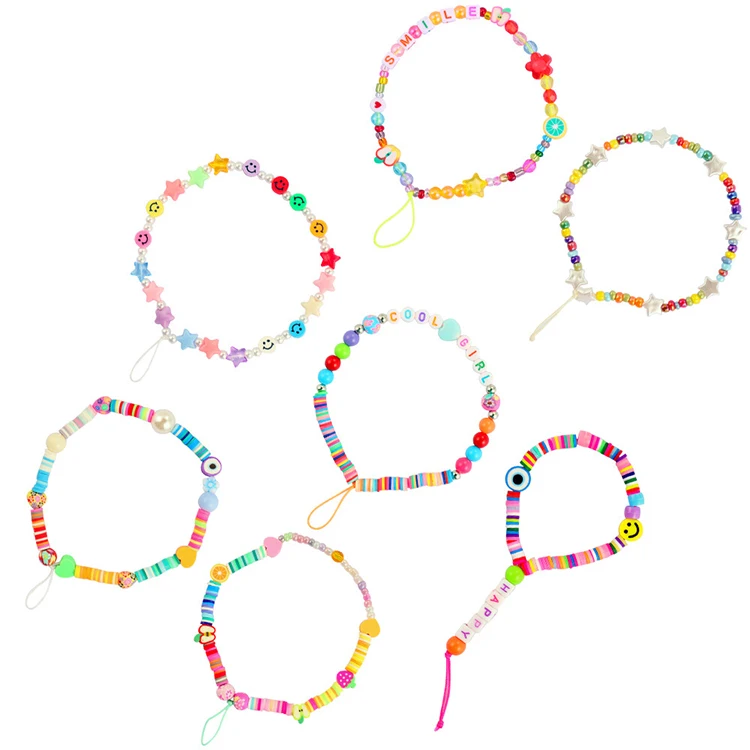 Fashionable Cute Polymer Clay Beaded Mobile Phone Charm Straps with Smiling Face for