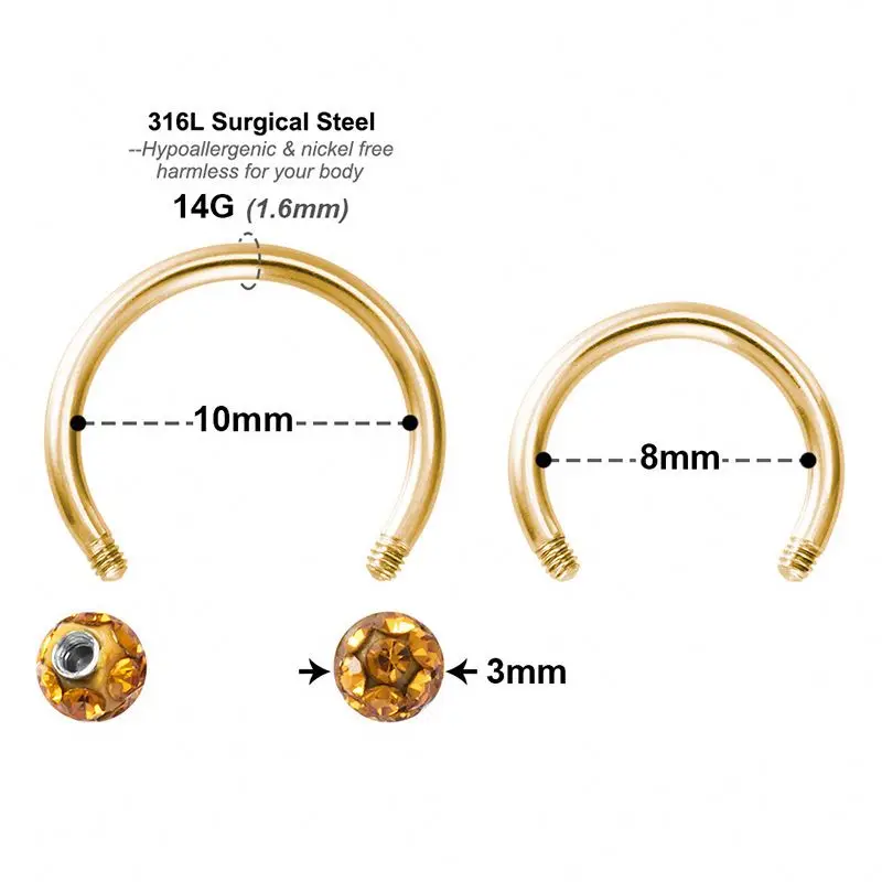 1PC Horseshoe Piercing Jewelry 16G Cartilage Helix Tragus Earrings Hoop Lip Piercing Retainer Bling Septum Nose Rings