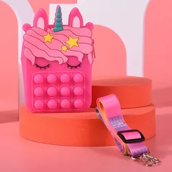 COSZING Pop Shoulder Bag for Girls and Women Big Pop Purse Bags Lovely Sensory Silicone Cartoon Bag Toy for Students Kids