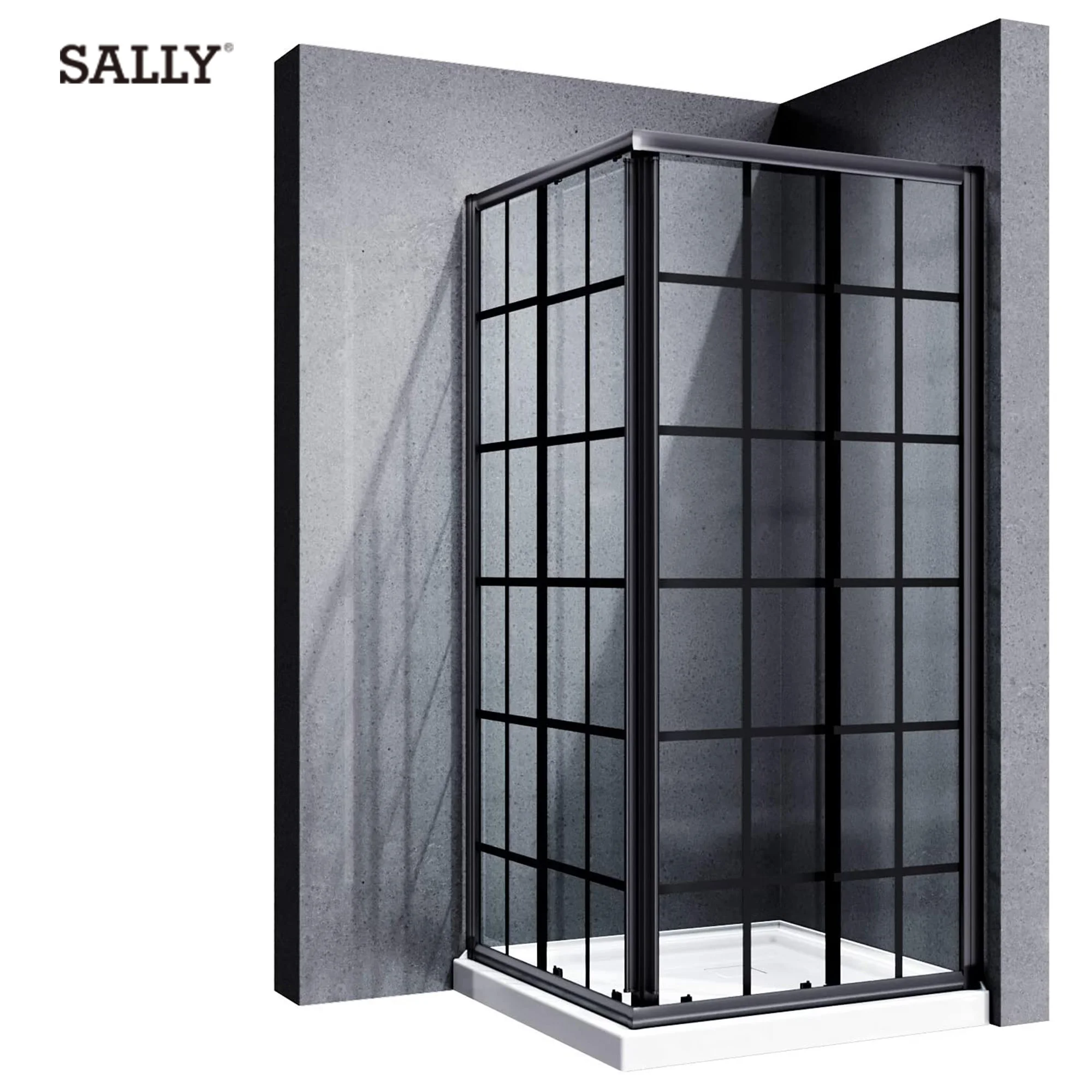 SALLY Black Aluminum Frame Custom Glass Corner Entry Shower Cabin Ready Made Sliding Glass Shower Room Bathroom