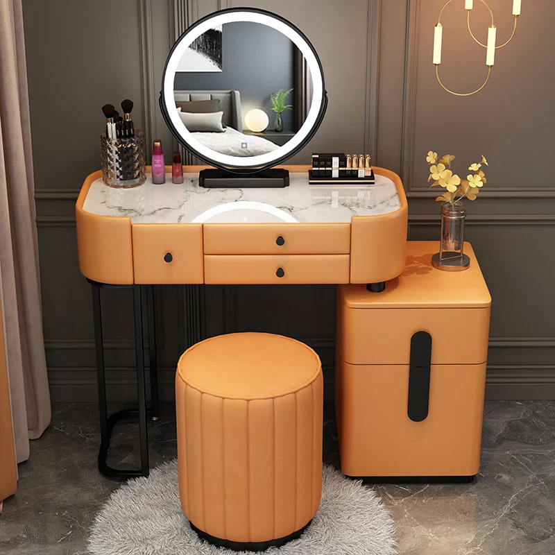 Luxury modern dressing table bedroom make up dressing orange led mirror vanity bedroom furniture