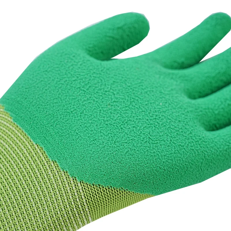 Contact Gloves Luvas Guantes, 13-Gauge, Hi-Vis Green Nylon Shell, Green Foam Latex Palm Coating