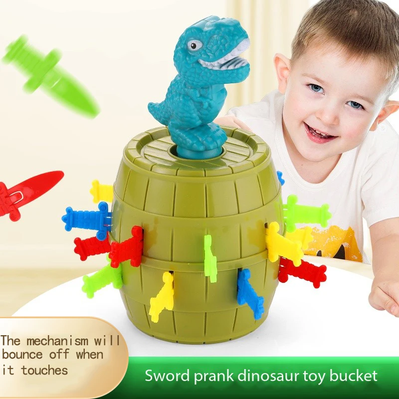 Kids fun scare funny pirate dinosaur bucket sword bucket family interactive muti-functional game stunt toy for boys or girls