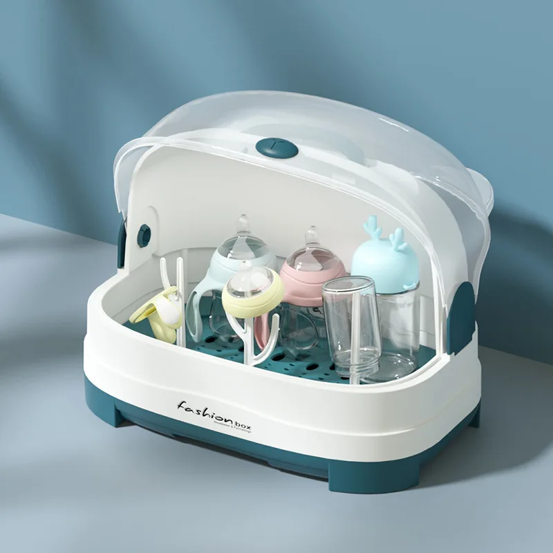Sesame Hot Sale Baby Product Baby Milk Feeding Bottle Storage Box With Cover And Handle Plastic Baby Bottle Drying Rack