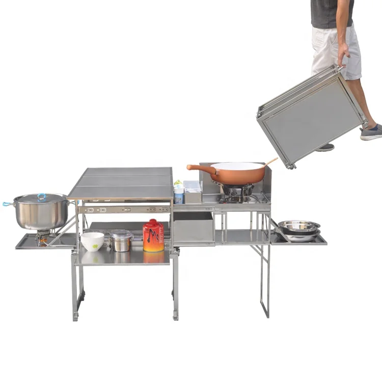 
Stainless Steel 304 Outdoor camping portable multifuction table mobile kitchen box folding burner camping kitchenn 