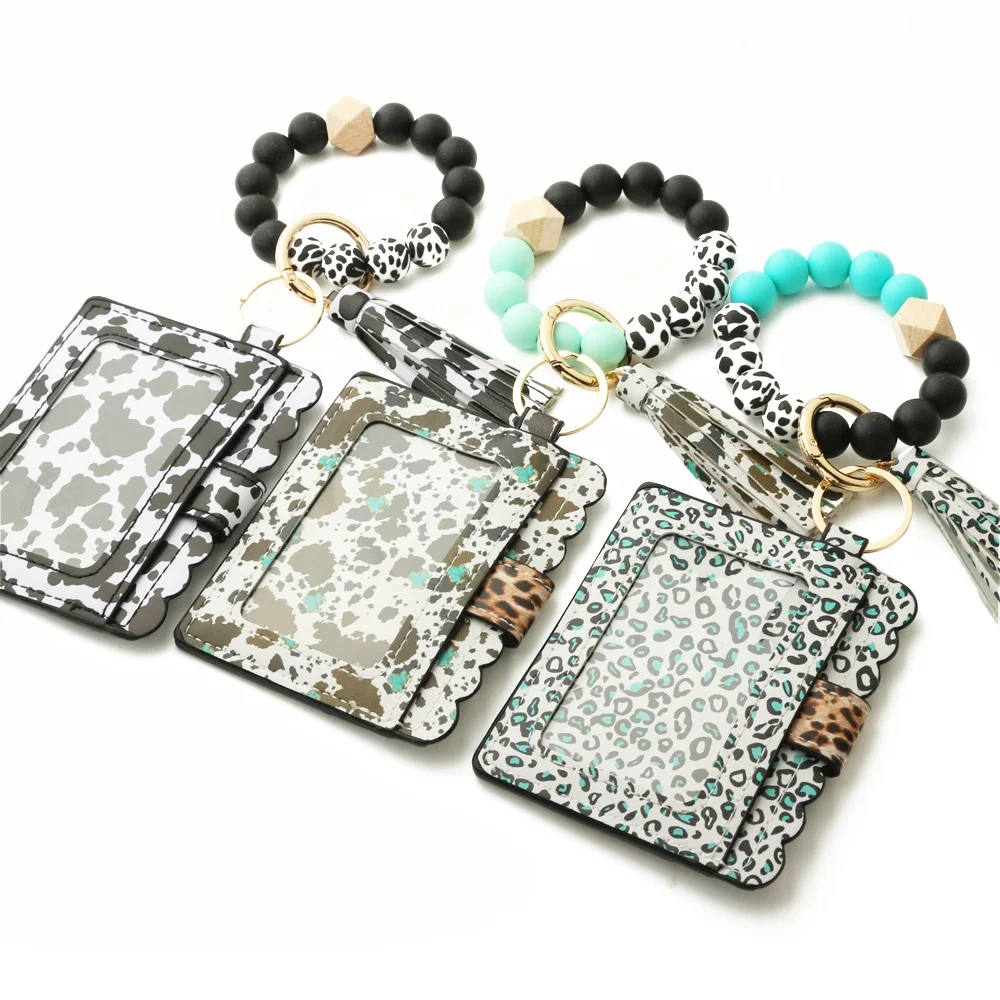 New Silicone Bead Card Bag Holder Western Style Bullhead Sunflower Bracelet Card Bag Women Wallet Keychain