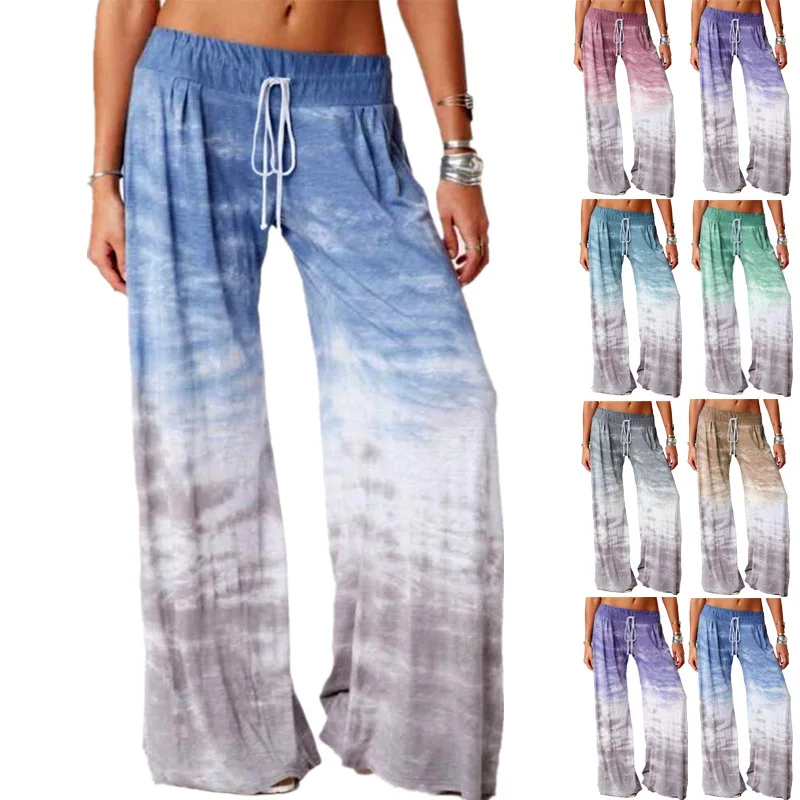 Yoga Wide Leg Sports Pants 2020 Cross-border Women Loose Graduated Color Floral Print Pants Trousers Adults Women Ladies 1 Piece