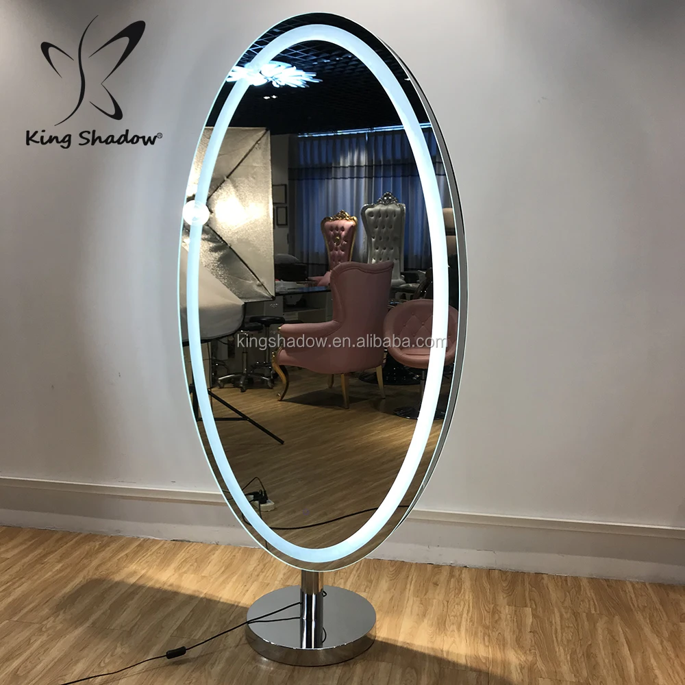  Modern Salon Furniture Luxury Oval Lighted Mirror Double Sided Styling Stations