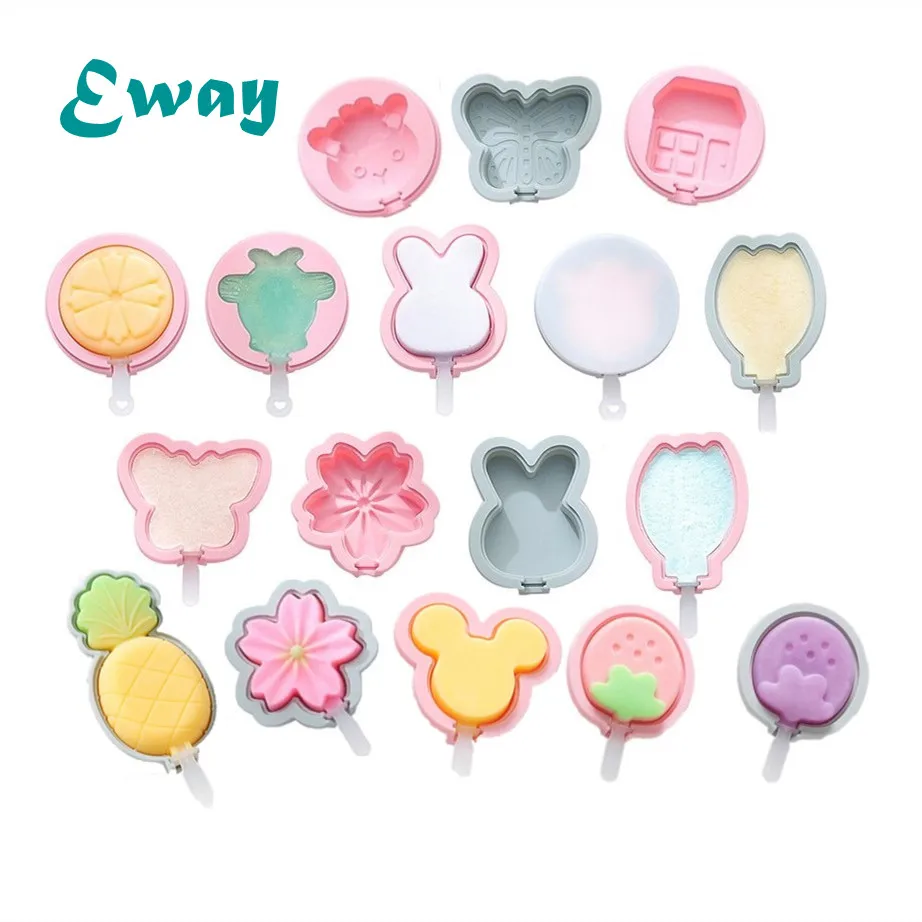 
New 2021 food grade cartoon DIY multi shape Ice cream mold silicone Popsicle maker Mould tools with cover and sticks 