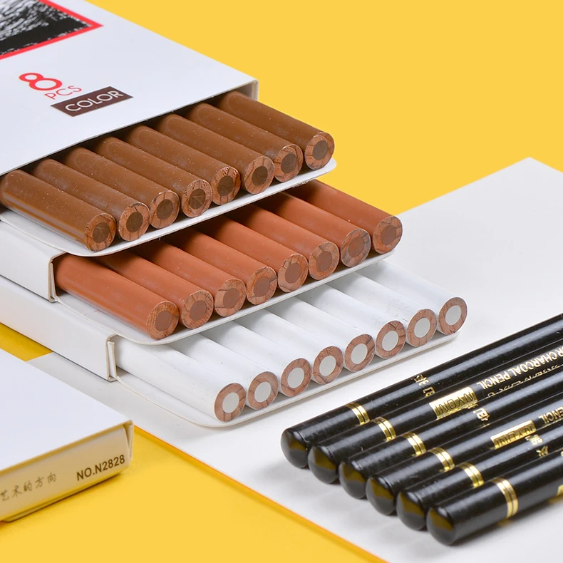 Nyoni-N2828 professional 4 colored charcoal pencil brown black suntan white charcoal pencils set