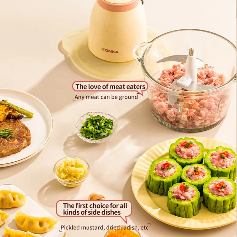 2L Electric Meat Grinder Stainless Steel Knife Electric Chopper Automatic Mincing Food Processor For Household