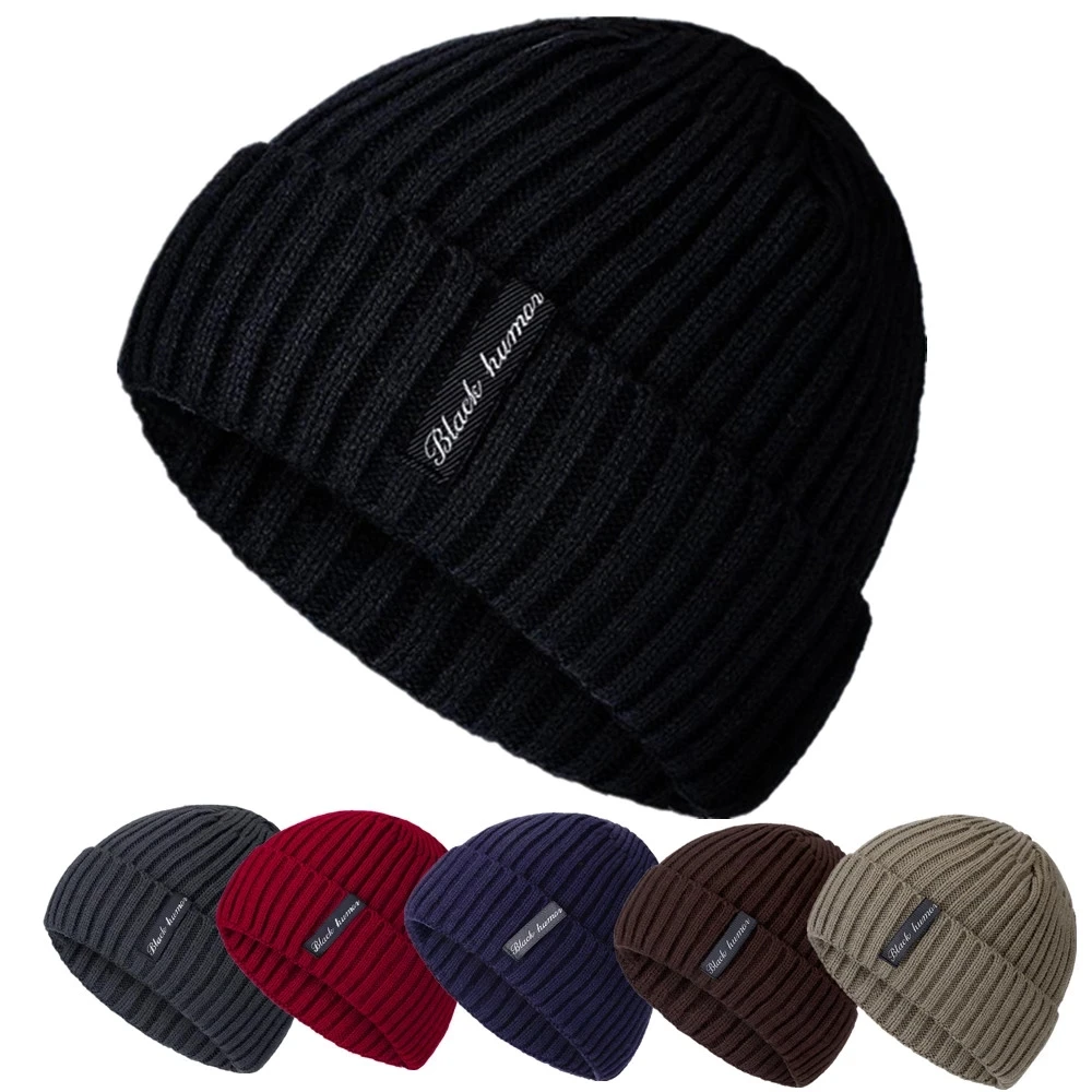 New Unisex Letter Warm Winter Hats Stylish Add Fur Lined Soft Beanie Cap Thick Winter Knitted Hats For Men & Women