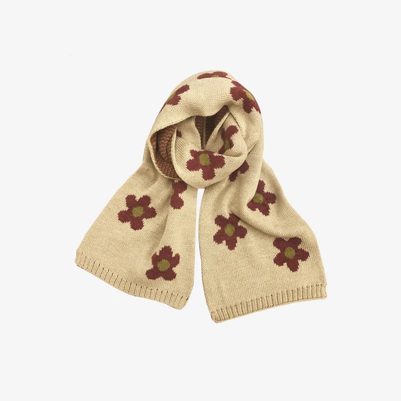 Knitted Children Scarves with Floral Motifs for Kids and Girls