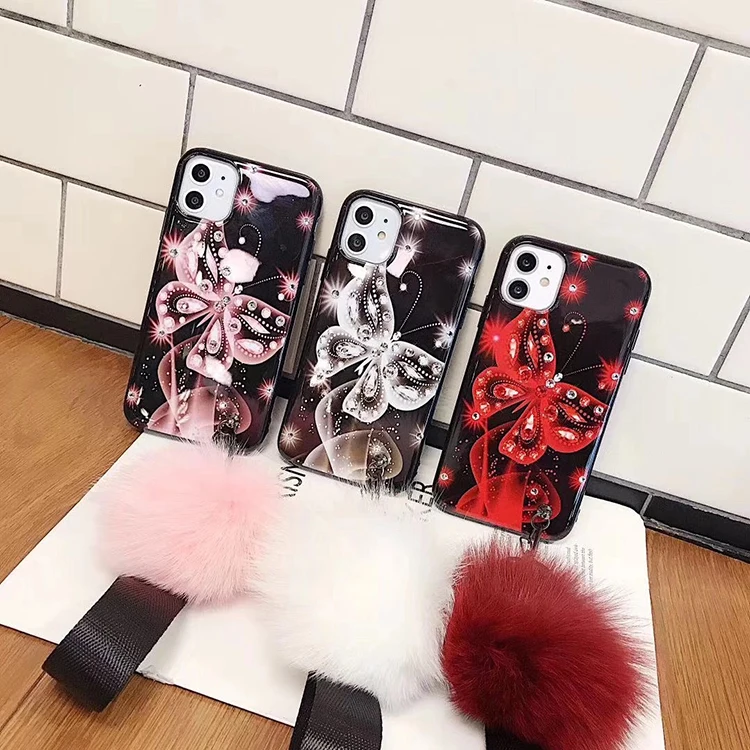 Роскошный женский Новый чехол для телефона из ТПУ с изображением бабочки со стразами для iPhone 12 11pro max xs 8 plus, защитный чехол для мобильного телефона