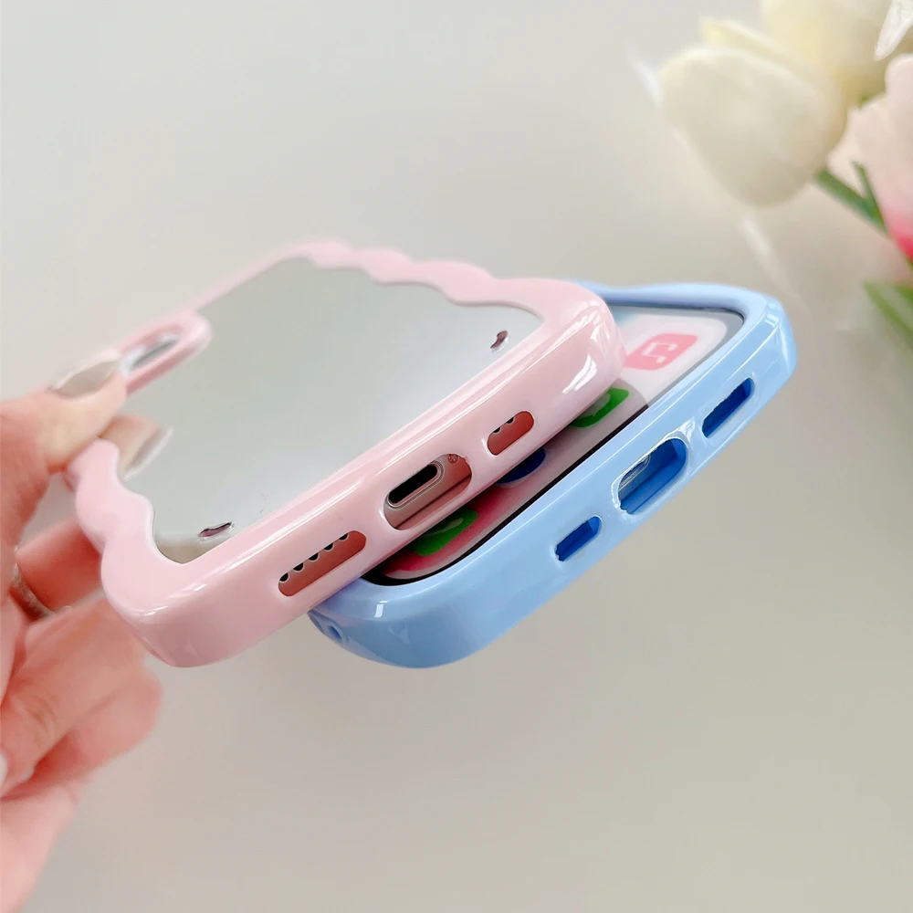 cute wavy phone case for iphone 12 13 pro max case custom print logo pattern design mirror phone case