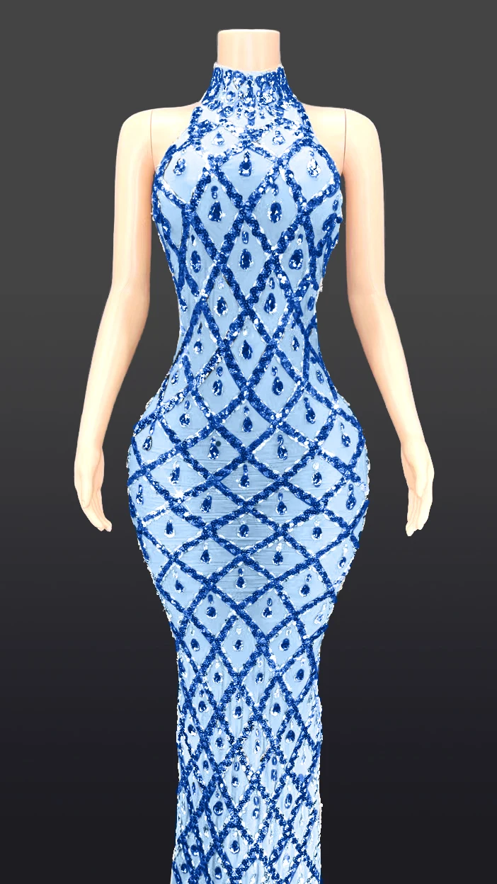 Diamond Crystal Long Halter Slit Dress Show Vestidos de Fiesta Largos Elegantes Fashion stage dance party sparkly club dress