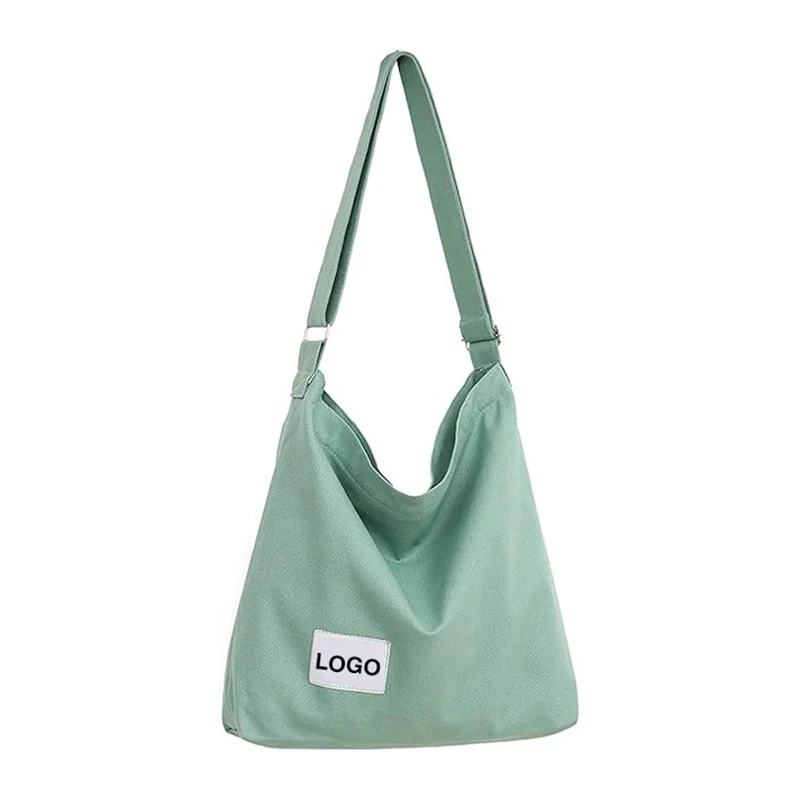 Wholesale Custom Logo Daily school Cross body Women Canvas Retro Shoulder Bag Green Black Grey Casual Tote Bag for girls