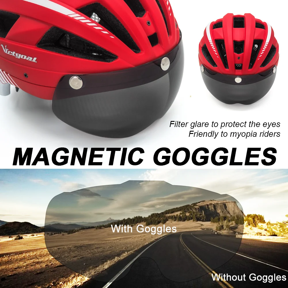 
VICTGOAL Goggles Bike Helmet with Sun Visor Super Bright LED Light Cycling Helmet 