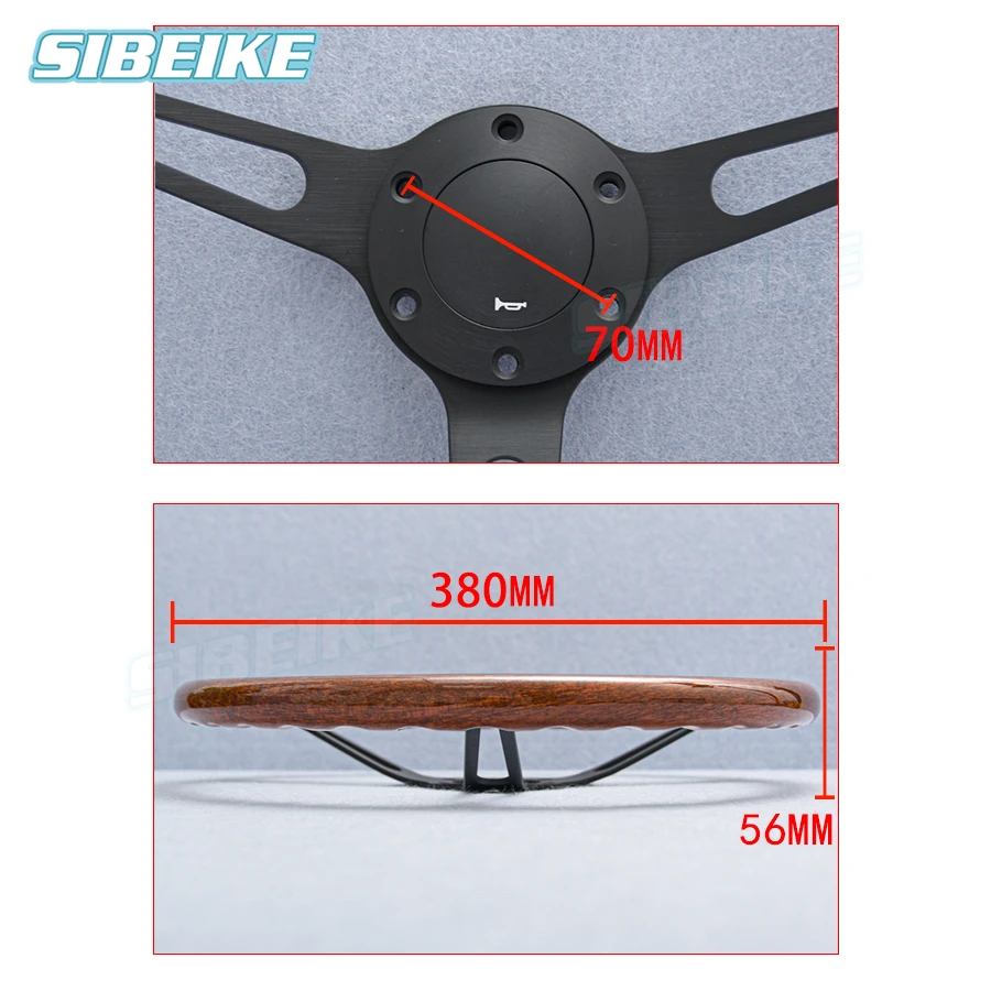 15inch Truck Mahogany Wood Steering Wheel Retro Vintage Classic Wood Film Solid Wooden Steering Wheel for Universal car